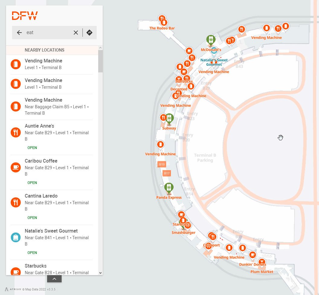 Terminal B restaurants map DFV airport