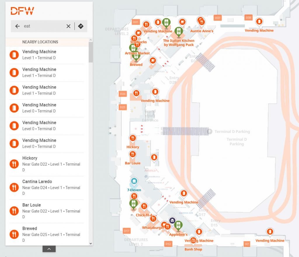 Food And Restaurants In Dallas Airport   Terminal D Food And Restaurants Map Dallas Airport 1024x880 